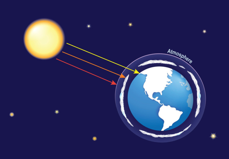 radiación ultravioleta que penetra desde el Sol hasta la Tierra - representada esquemáticamente